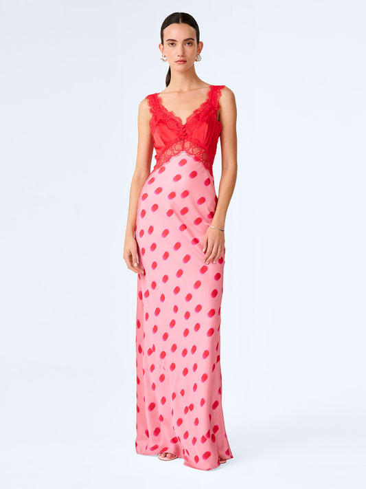Allie Dress in Pink and Red Large Polka Dot