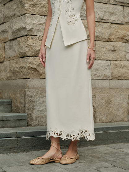 3D Embroidered A-Line Skirt