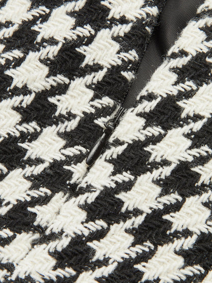 Houndstooth Tweed Slit Front Maxi Skirt