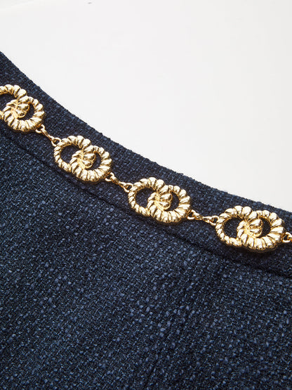 Tweed Mini Skirt with Golden Chain Belt