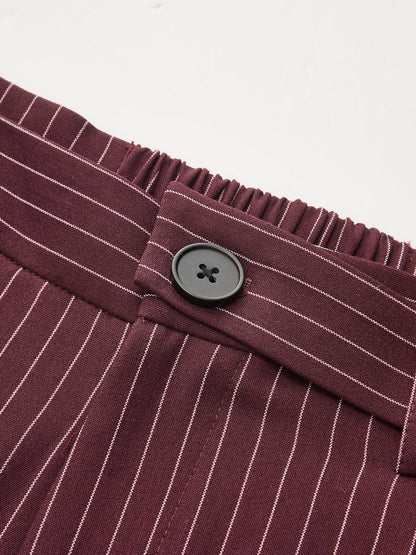 Asymmetric Waistband Pinstripe Wide-Leg Pants