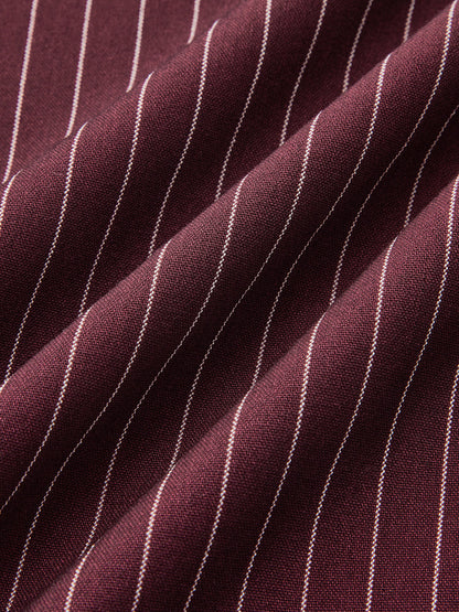 Asymmetric Waistband Pinstripe Wide-Leg Pants