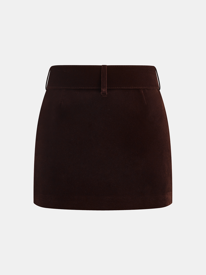 Belted Velvet Mini Skirt