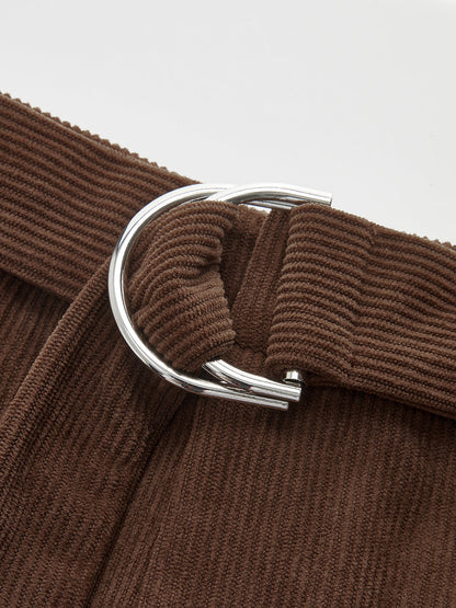 Corduroy Belted Wide-Leg Pants
