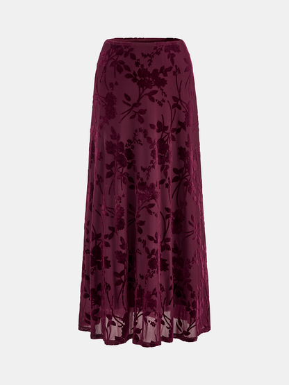 Floral Jacquard Mesh Maxi Skirt