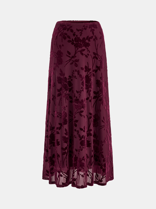 Floral Jacquard Mesh Maxi Skirt