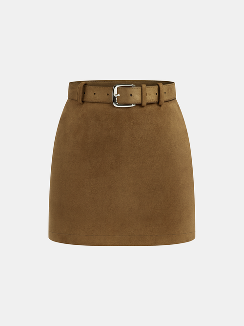 Belted Suede Effect Mini Skirt