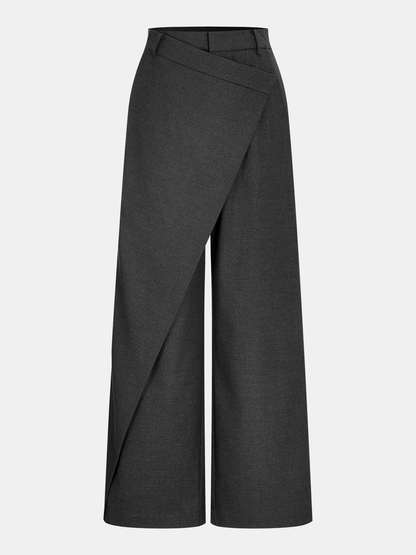 Asymmetric Mid-Waist Wide-Leg Pants