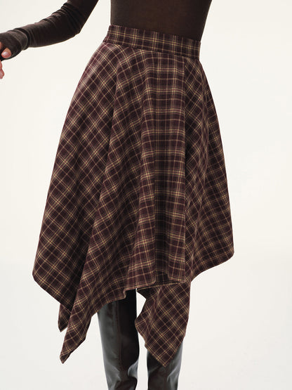 Plaid Asymmetric Midi Skirt