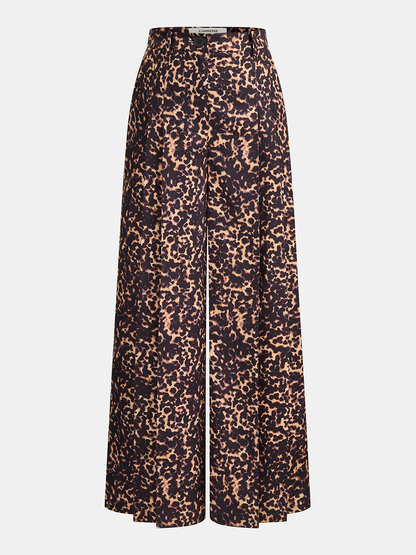 Leopard Print Pleated Wide-Leg Pants