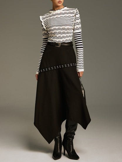 Metal Clasp Detail Asymmetric Hem Skirt