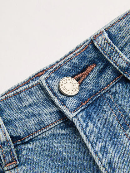 Tie Waist Curved-Leg Denim Pants