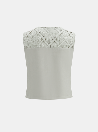 Lace Spliced Vest & Wide Leg Pants Set