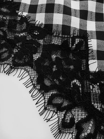Gingham Cotton Lace Trim Cami Top & Pants Set