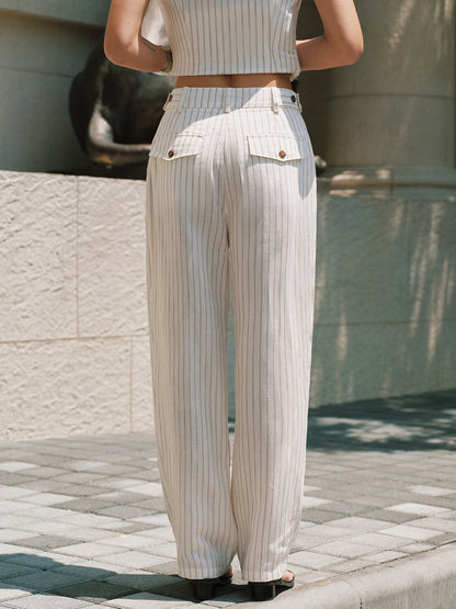 Striped Tencel Linen Blend Pants