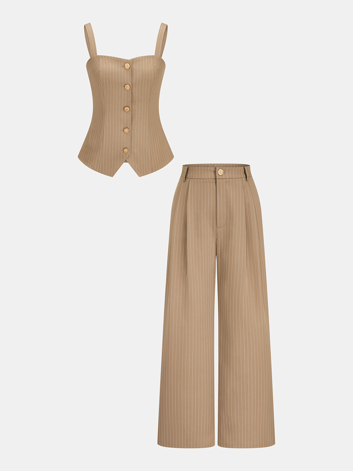 Pinstripe Button-Front Cami Top & Pants Set