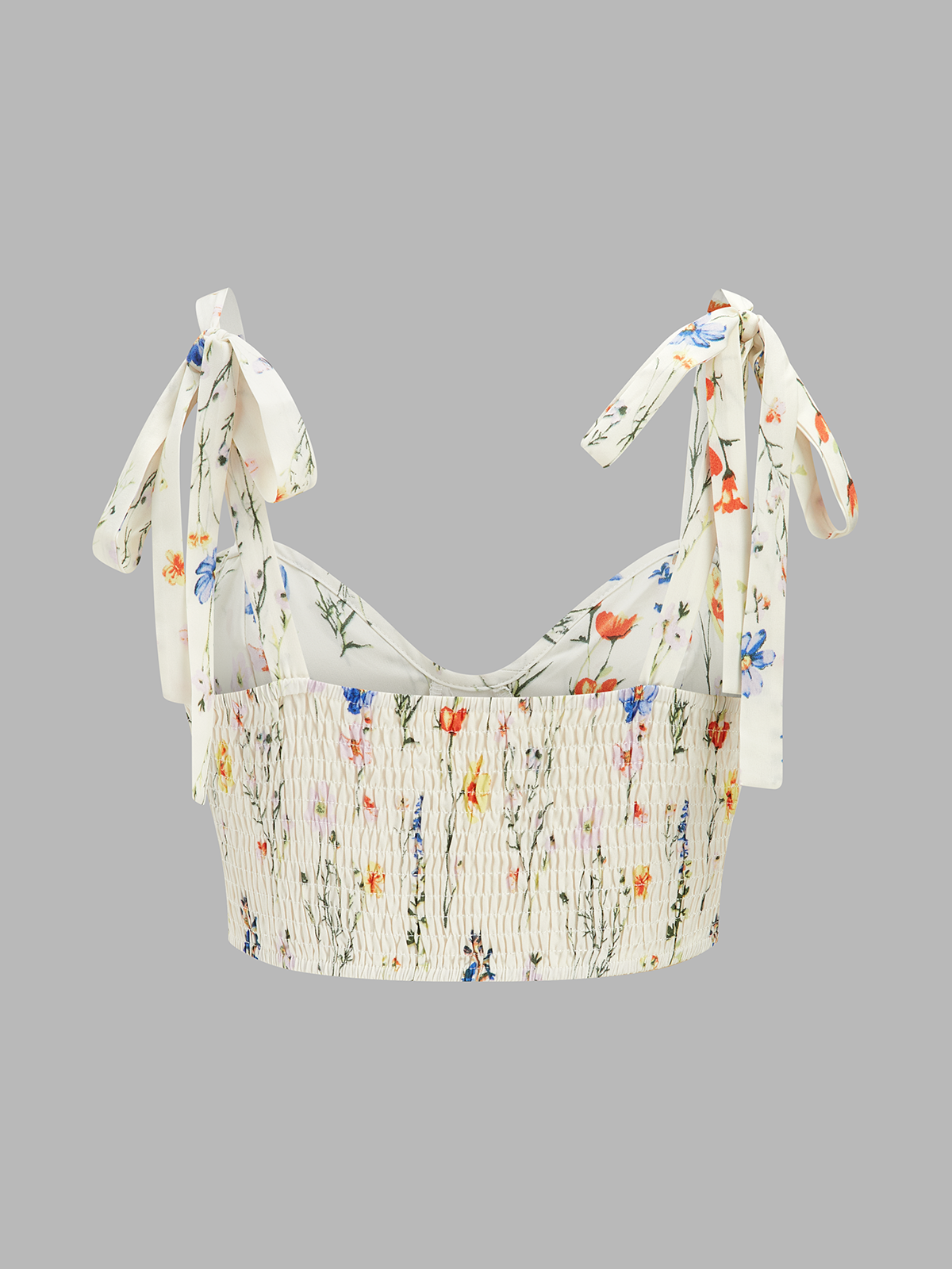 Floral Print Tie-Shoulder Top & Smocked Pants Set