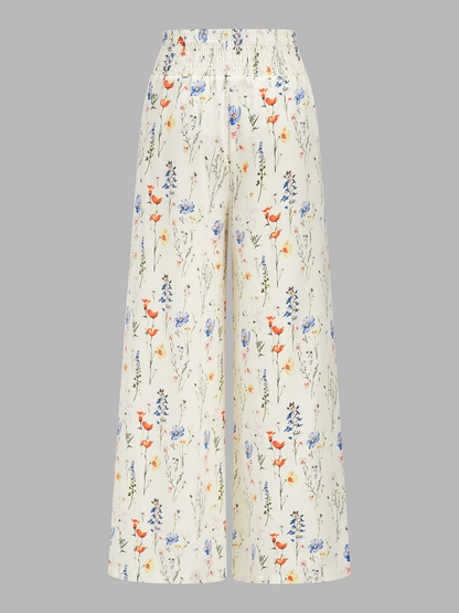Floral Print Tie-Shoulder Top & Smocked Pants Set