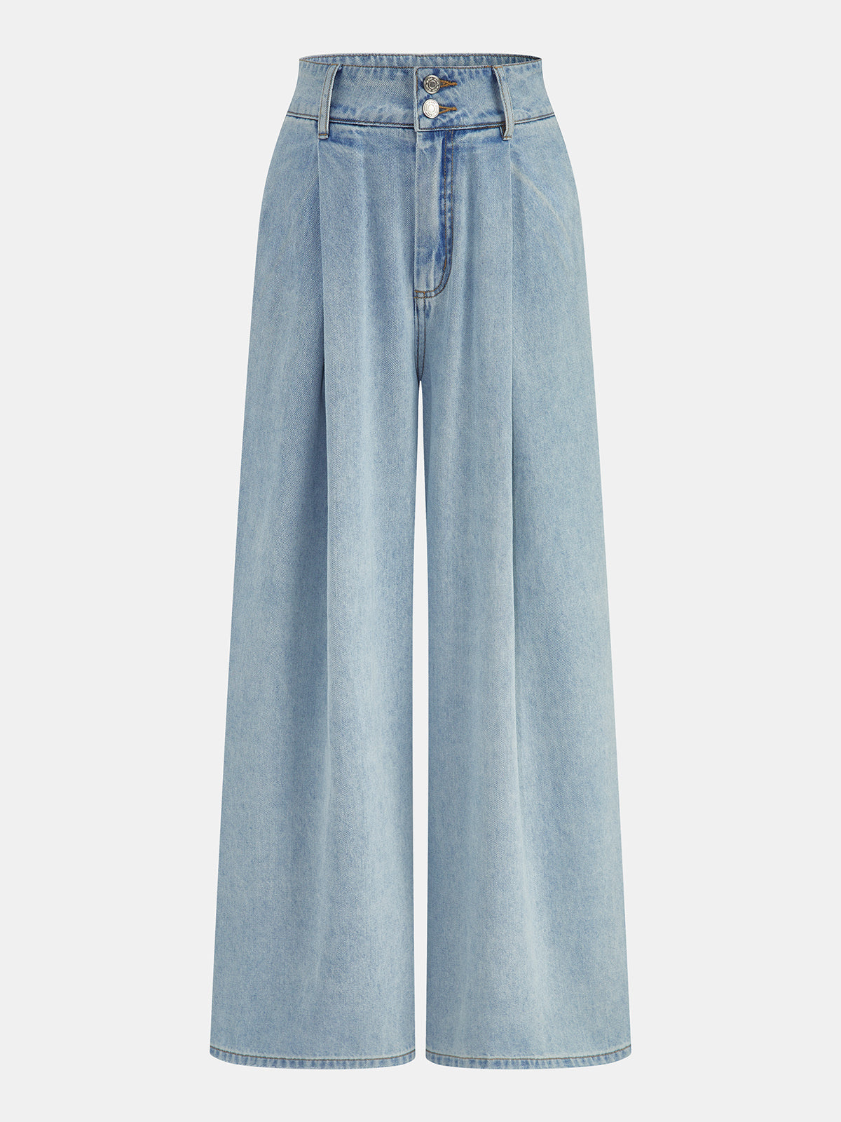 Washed Pleated Wide Leg Jeans