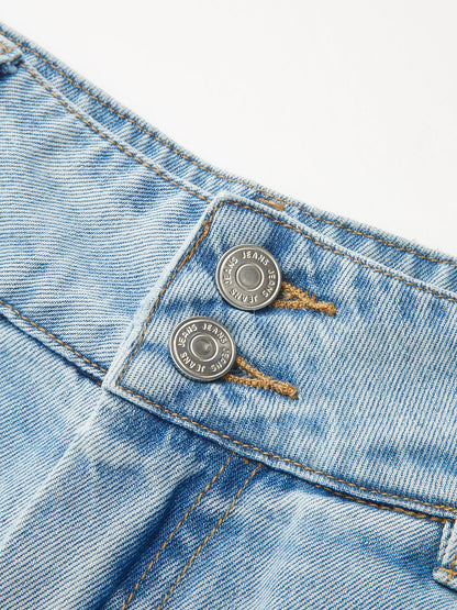 Washed Pleated Wide Leg Jeans