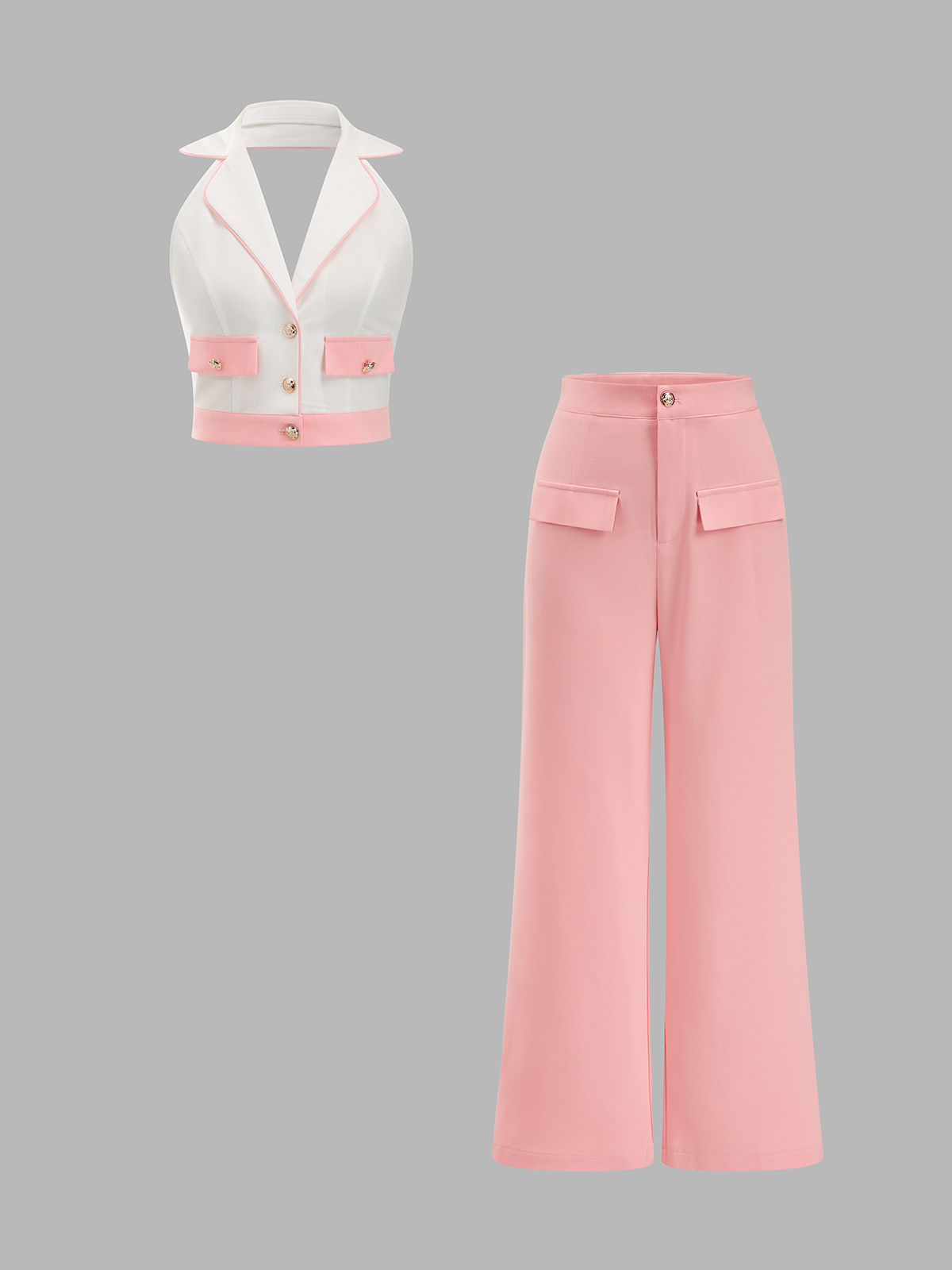 Lapel Halter Top & Wide Leg Pants Set