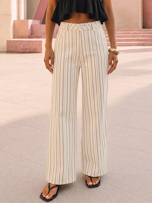 Striped Mid Waist Wide Leg Jeans