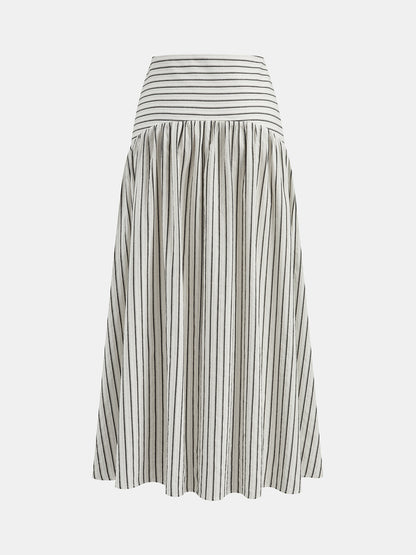 Mid Waist Striped Gathered Midi Skirt