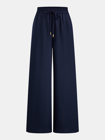 Satin Drape Neck Top & Drawstring Pants Set