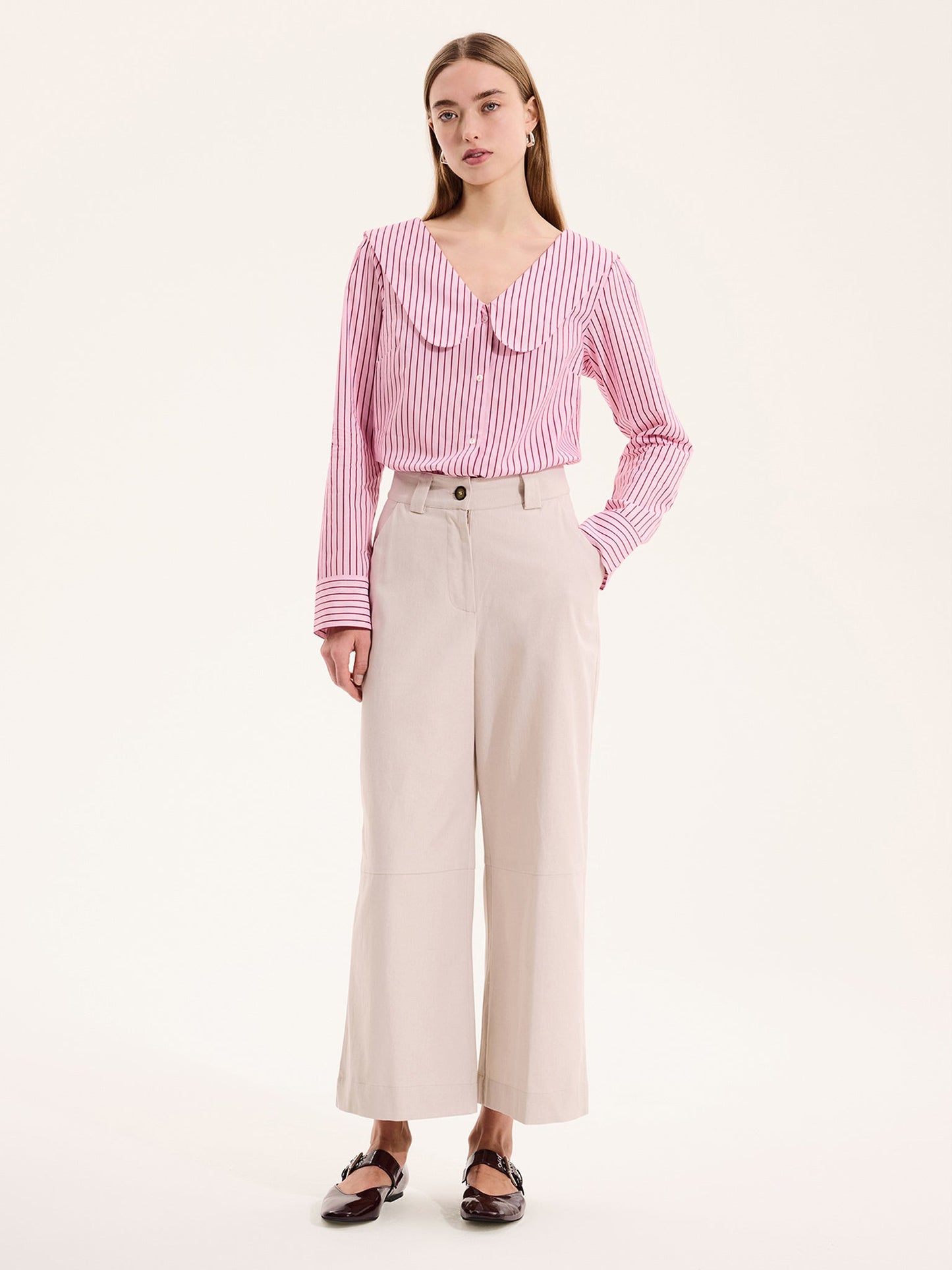 Caitlin Oversized Collar Blouse in Pink