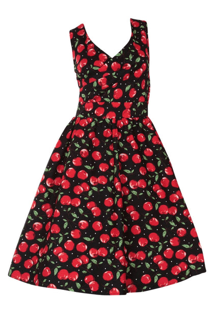 May Cherry Print V Neck Flared Dress