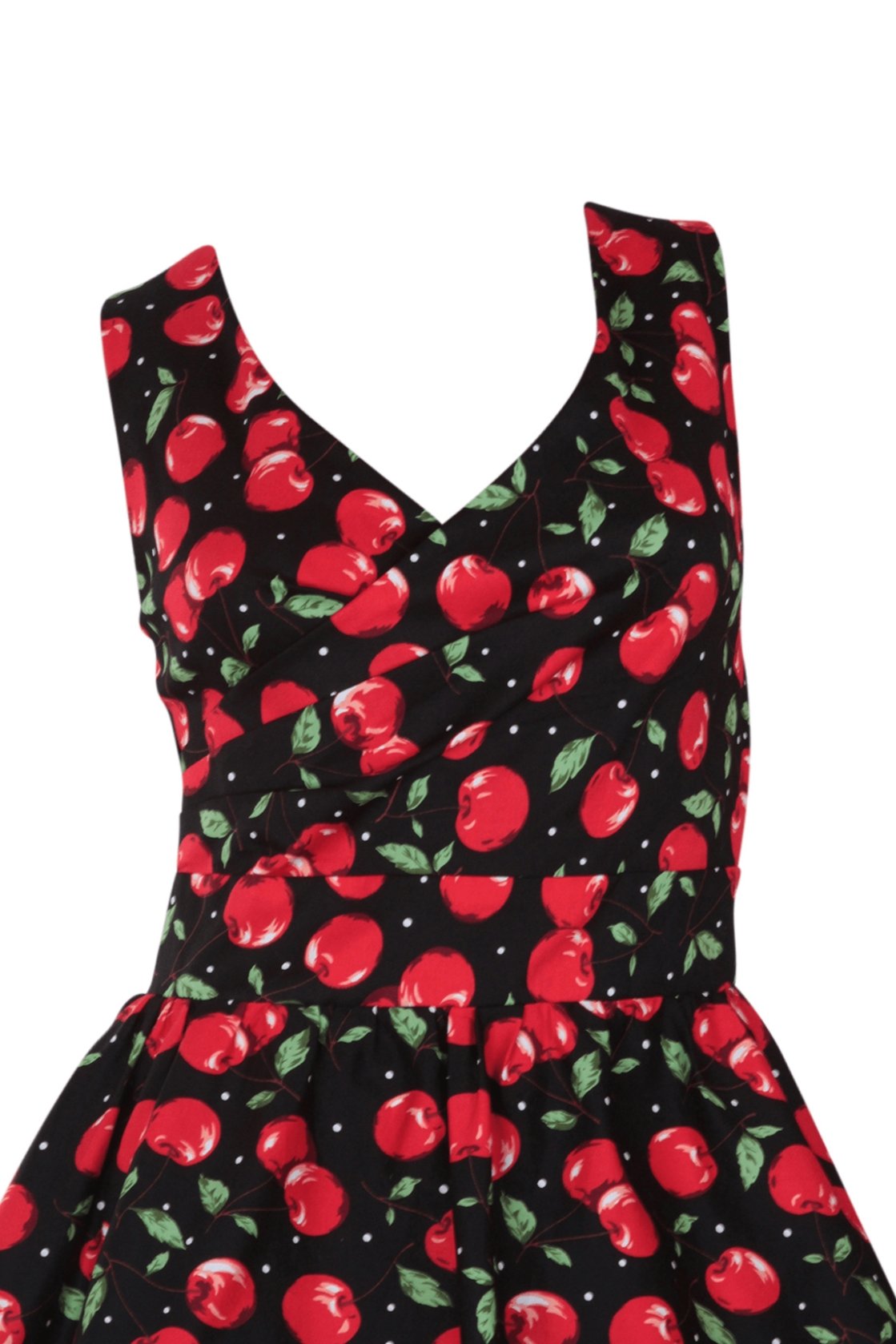 May Cherry Print V Neck Flared Dress