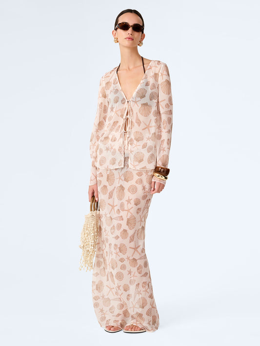Cierra Skirt in Painterly Shell Print