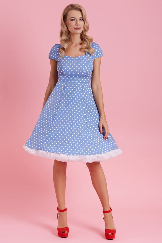Claudia Lilac Purple/White Polka Dot Swing Dress