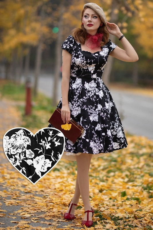 Claudia Monochrome Floral Swing Dress