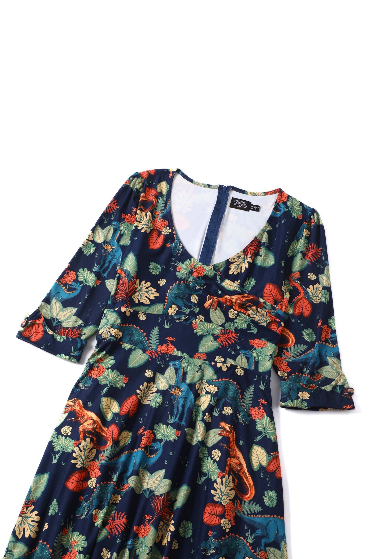 Katherine Long Sleeved Dress in Tropical Leaves/Dinosaurs