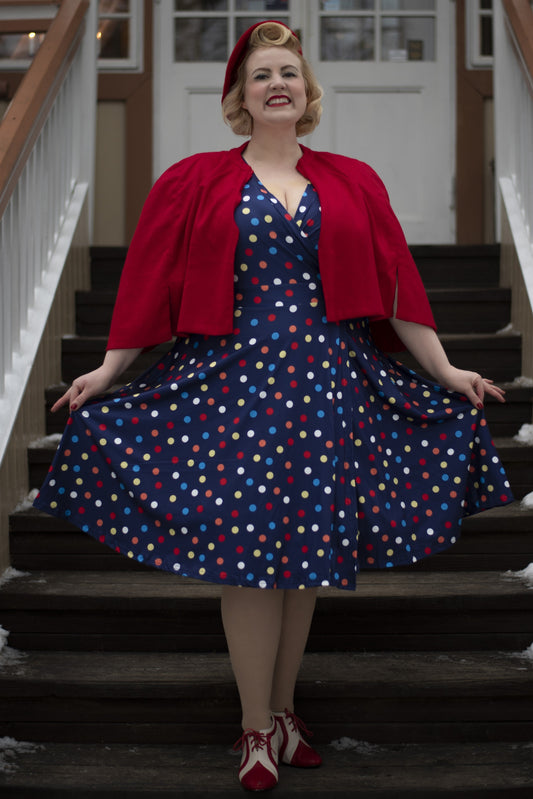 Matilda Colourful Polka Dot Knit Wrap Dress in Purple