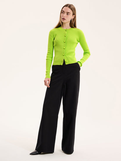 Daisy Rib Cardigan in Lime Green