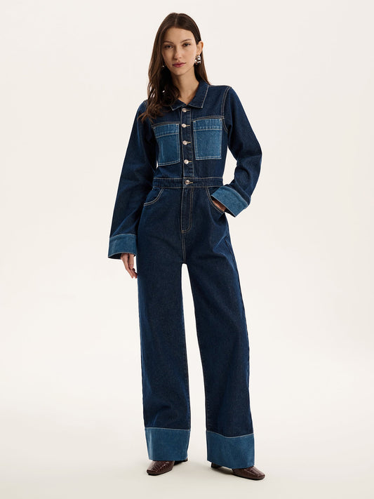 Diya Contrast Denim Jumpsuit in Midwash