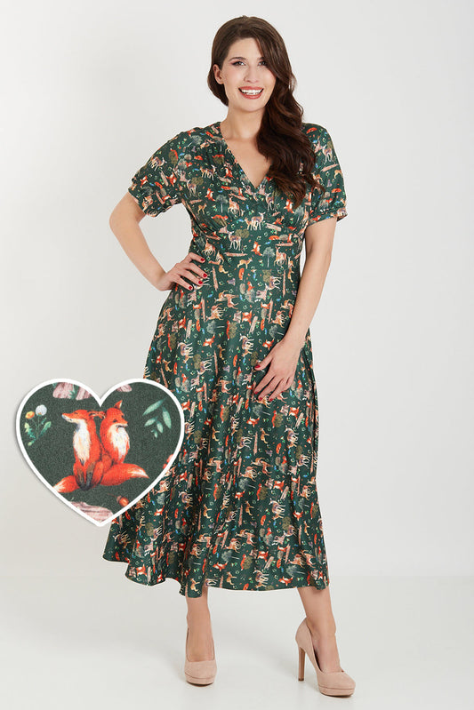 Julia Dark Green Woodland Sleeved Dress
