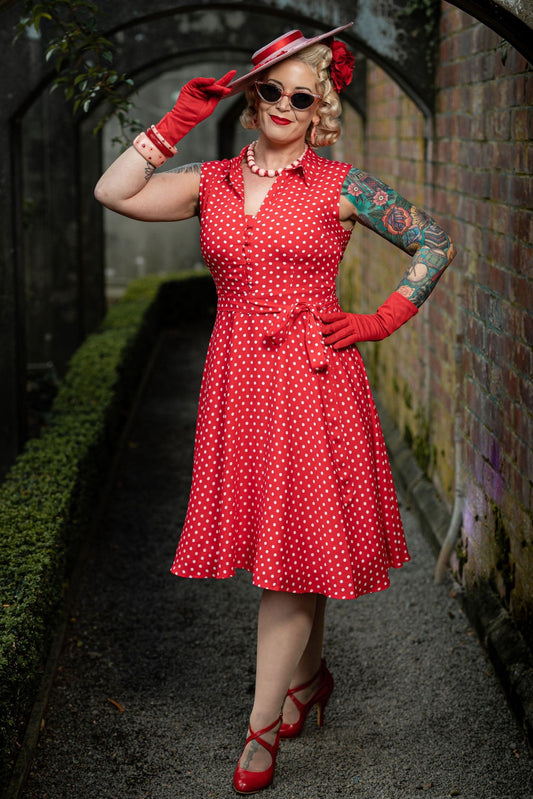 Poppy Red Polka Dot Shirt Dress