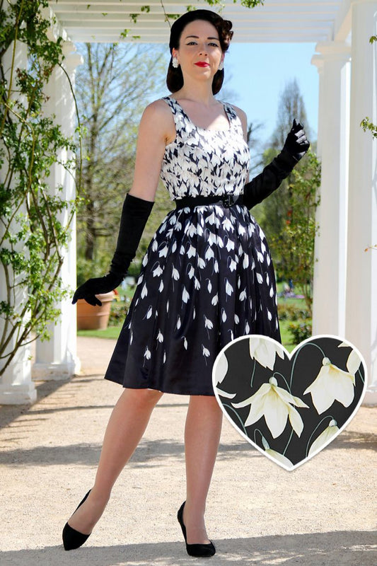 Gorgeous Amanda 50s Inspired Black Swing Dress & Snowdrops