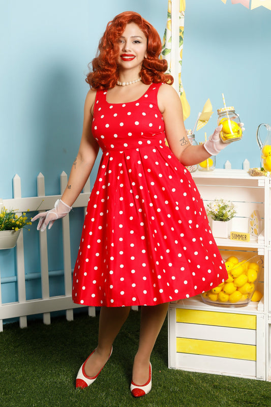 Amanda Polka Dot Swing Dress In Red & White
