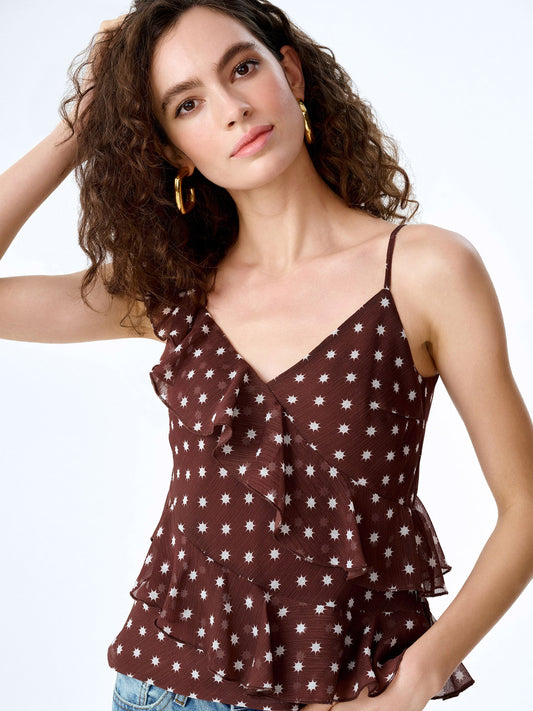 Francie Top in Brown Starburst Print