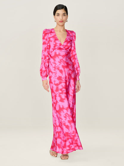 Francoise Dress in Magenta Blurred Floral