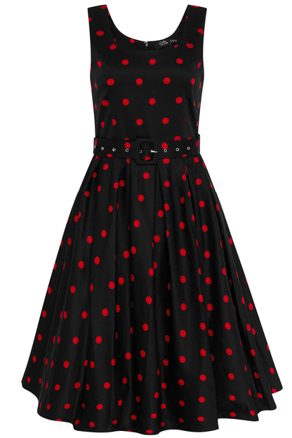 Amanda Retro Polka Dot Swing Dress in Black & Red