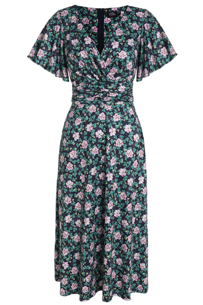 Donna Purple Floral Crossover Bust Dress
