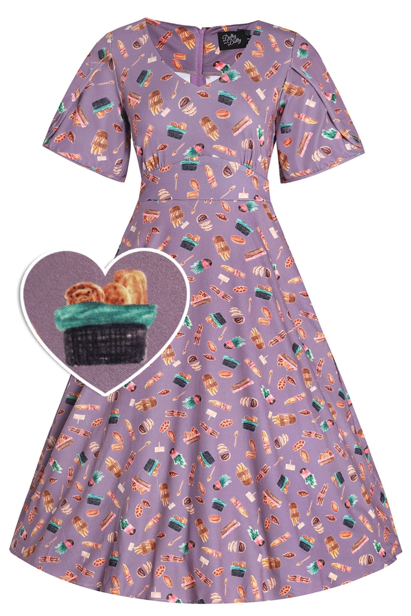 Janice Tea Dress In Purple Pastry Print