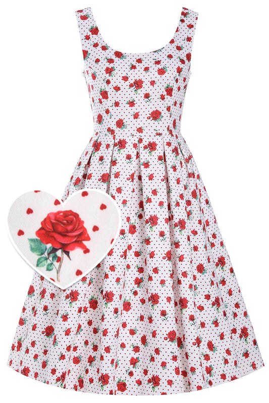 Amanda Retro Red Hearts & Roses Swing Dress