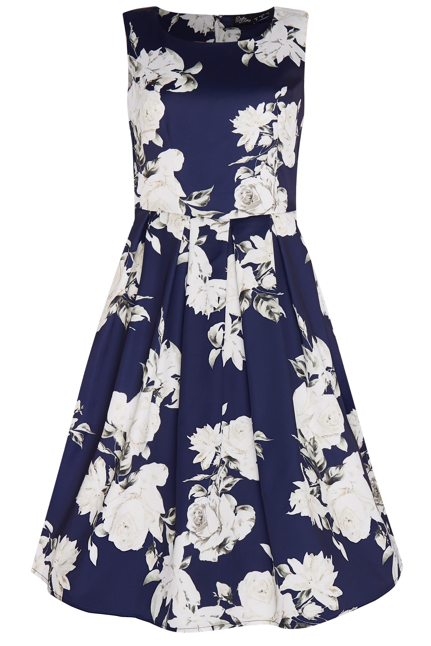 Annie Retro White Navy Rose Swing Dress
