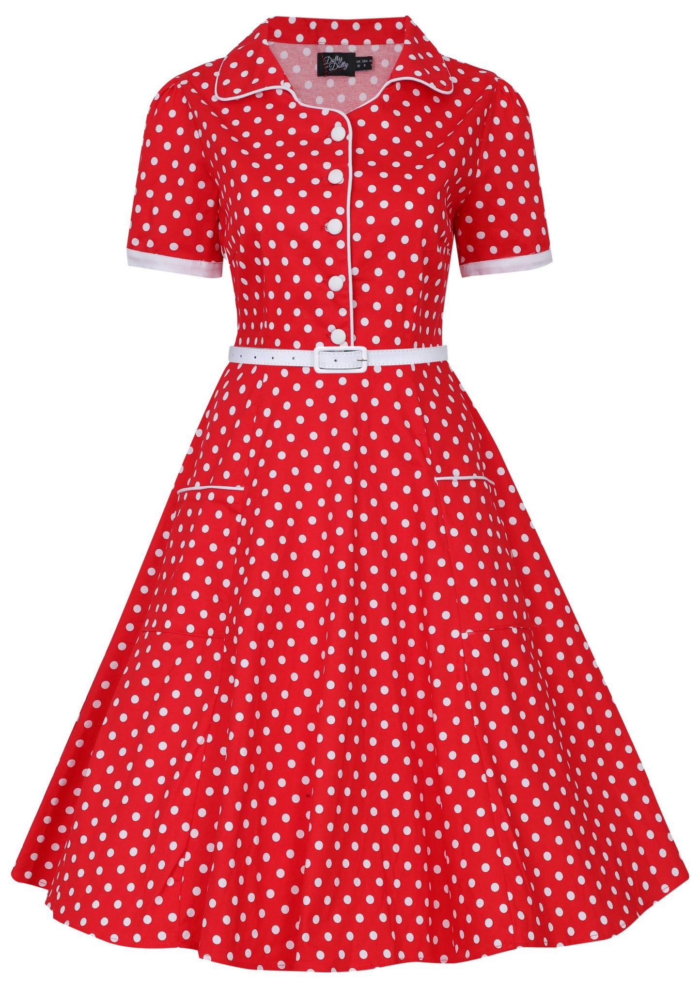 Penelope Pin Up Style Shirt Dress In Classic Red & White Polka Dots